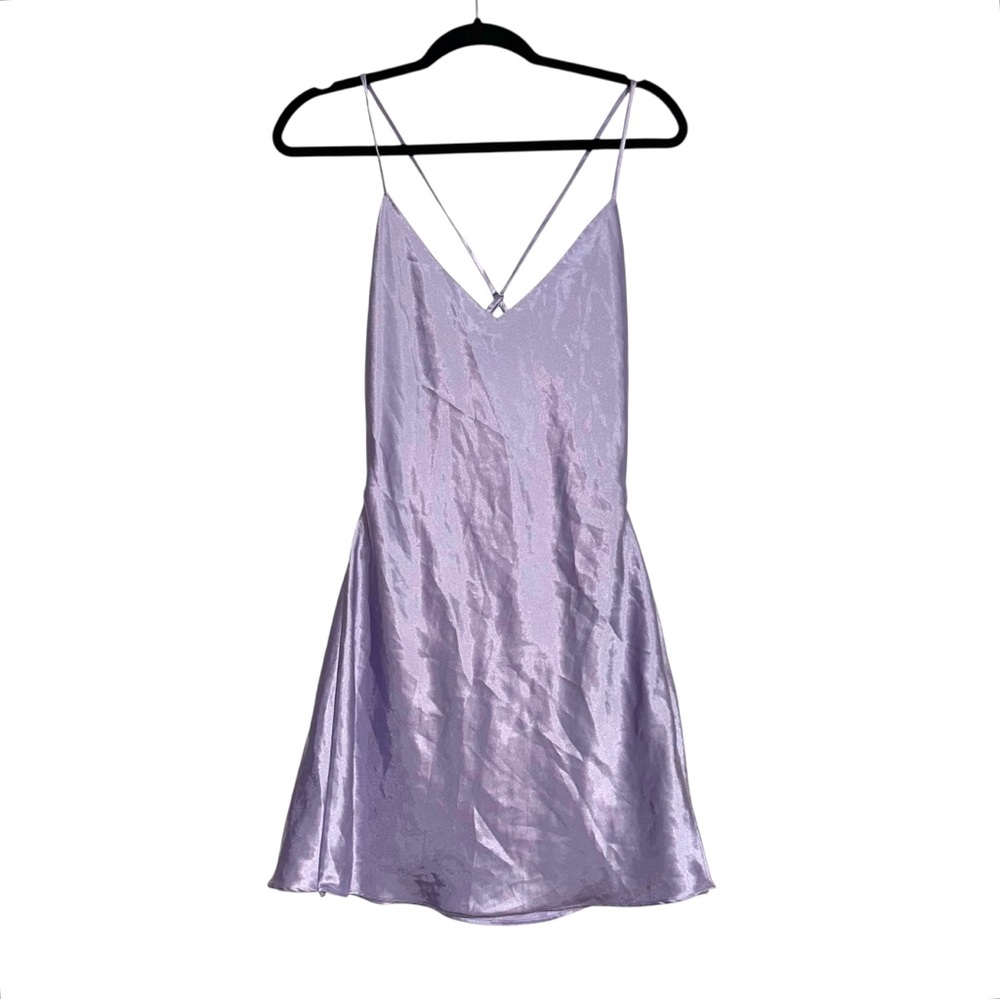 Victoria's Secret Purple Satin V-Neck Open Back Mini Dress Slip Nightgown SMALL